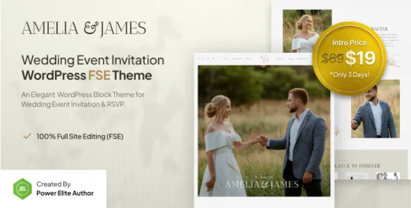 Amelia James Wedding Invitation FSE WordPress Theme