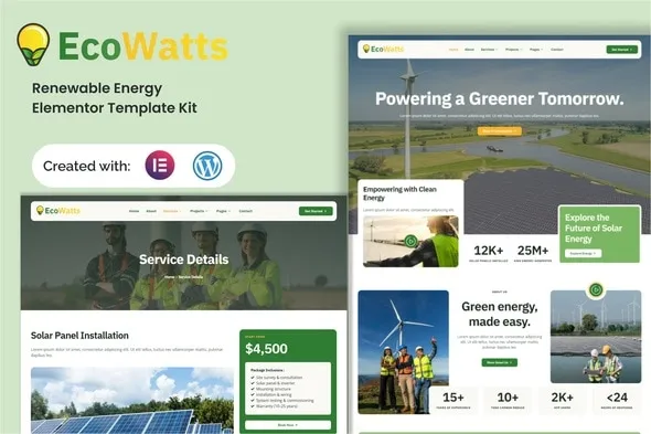 Ecowatts Renewable Energy Elementor Template Kit