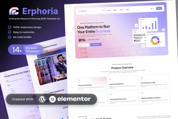 Erphoria Enterprise Resource Planning ERP SaaS Platform Elementor Template Kit