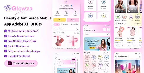 Glowza Beauty eCommerce Mobile App Figma UI Kits