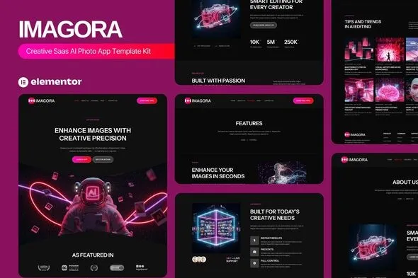 Imagora Creative Saas AI Photo App Elementor Template Kit