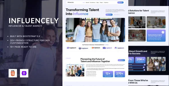 Influencely Influencer & Talent Agency HTML Bootstrap 5 Template