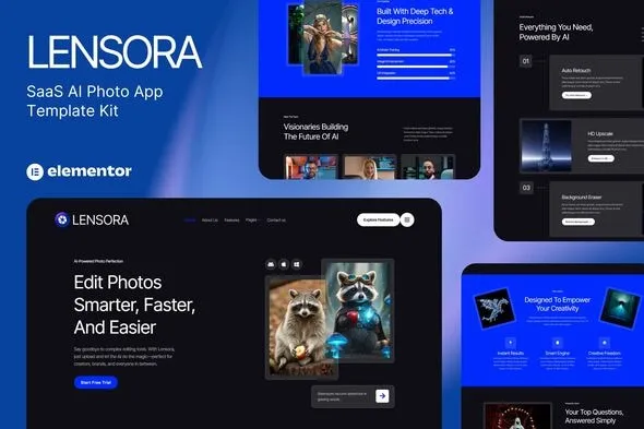 Lensora SaaS AI Photo App Website Elementor Template Kit