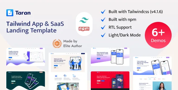 Taran Tailwind CSS App SaaS Landing Template