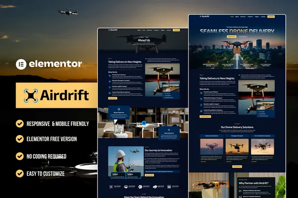 Airdrift – Drone Delivery Elementor Template Kit 1 Airdrift Drone Delivery Elementor Template Kit