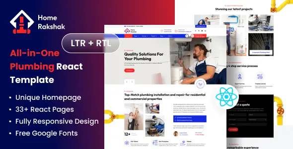 All In One Plumbing Repair Services React Template - Home Rakshak 1 Home Rakshak - All In One Plumbing Repair Services React Template