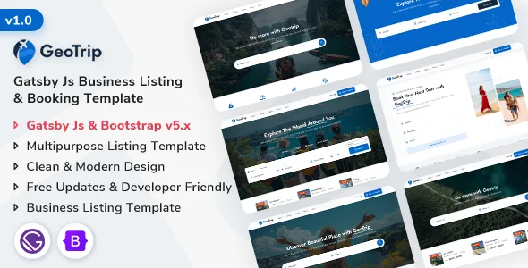 GeoTrip - Gatsby.js Multipurpose Business Listing & Booking Template 1 GeoTrip - Gatsby.js Multipurpose Business Listing & Booking Template