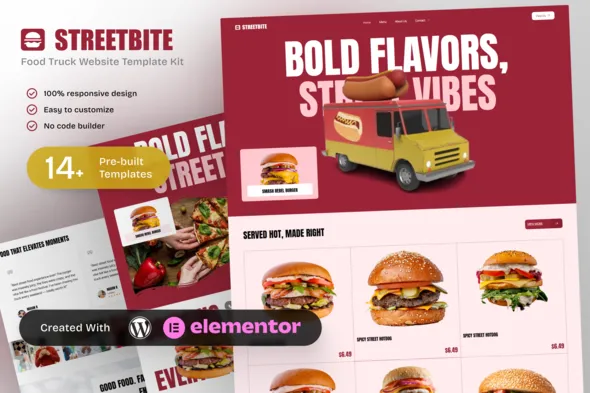 StreetBite - Food Truck & Street Food Elementor Template Kit 1 StreetBite - Food Truck & Street Food Elementor Template Kit