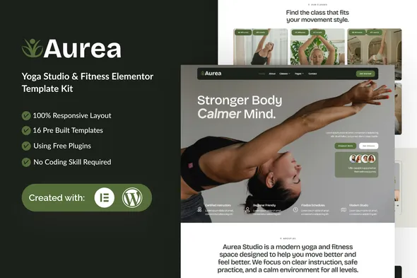 Aurea - Yoga Studio & Fitness Designer Elementor Template Kit 1 Aurea - Yoga Studio & Fitness Designer Elementor Template Kit
