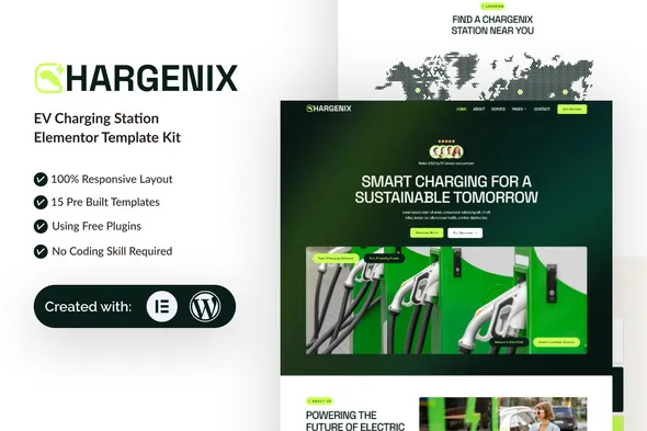 Chargenix - EV Charging Station Elementor Template Kit 1 Chargenix - EV Charging Station Elementor Template Kit