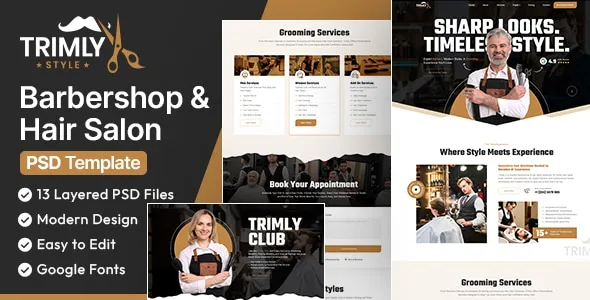 Trimly - Barbershop & Hair Salon PSD Template 1 Trimly - Barbershop & Hair Salon PSD Template