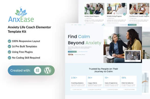 AnxEase - Anxiety Life Coach Elementor Template Kit 1 AnxEase - Anxiety Life Coach Elementor Template Kit