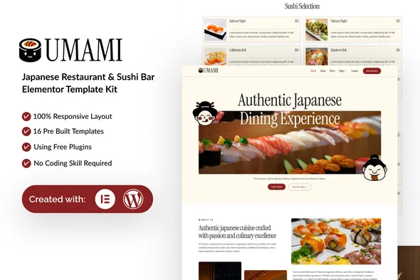 Umami - Japanese Restaurant & Sushi Bar Elementor Template Kit 1 Umami - Japanese Restaurant & Sushi Bar Elementor Template Kit
