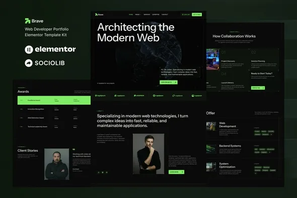 Brave - Web Developer Portfolio Elementor Template Kit 1 Brave - Web Developer Portfolio Elementor Template Kit