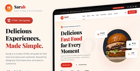 Sarab - Fast Food & Restaurant HTML Template 1 Sarab - Fast Food & Restaurant HTML Template
